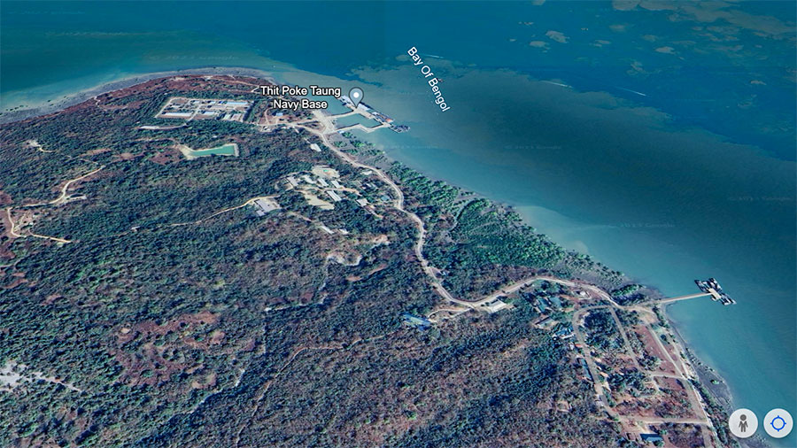 The military’s Danyawaddy naval base in the Thitpoketaung area of Kyaukphyu, Arakan State. (Photo: Google Earth)